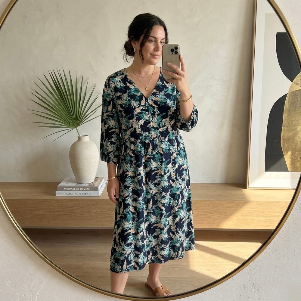 NWT J.Jill Exotic Blooms Garden Midi Dress M floral 100% Cotton Woven Vacation